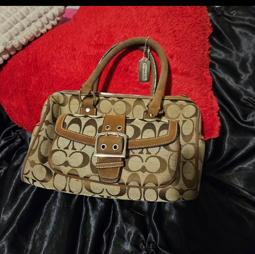 Vintage coach bowling satchel signature logo bag beige